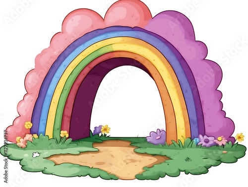 Rainbow Archway in a Flower Garden Scene