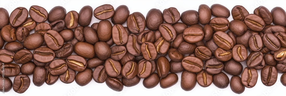 Fototapeta premium An aesthetic arrangement of roasted coffee beans showcasing their rich texture and color, perfect for coffee lovers and enthusiasts in search of quality.