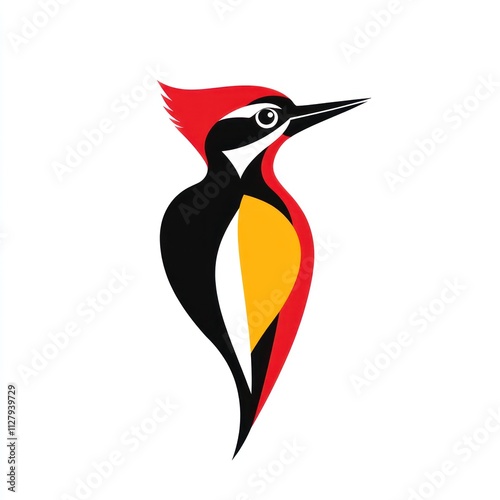 Stylized woodpecker illustration, red, black, yellow. (2) photo