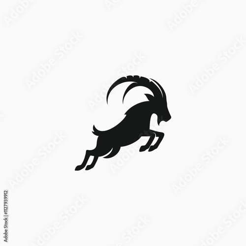ibex jumping silhouette logo vector illustration design