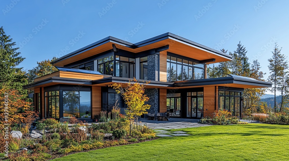 Modern residence with solar panels installed Modern residence with solar panels installed