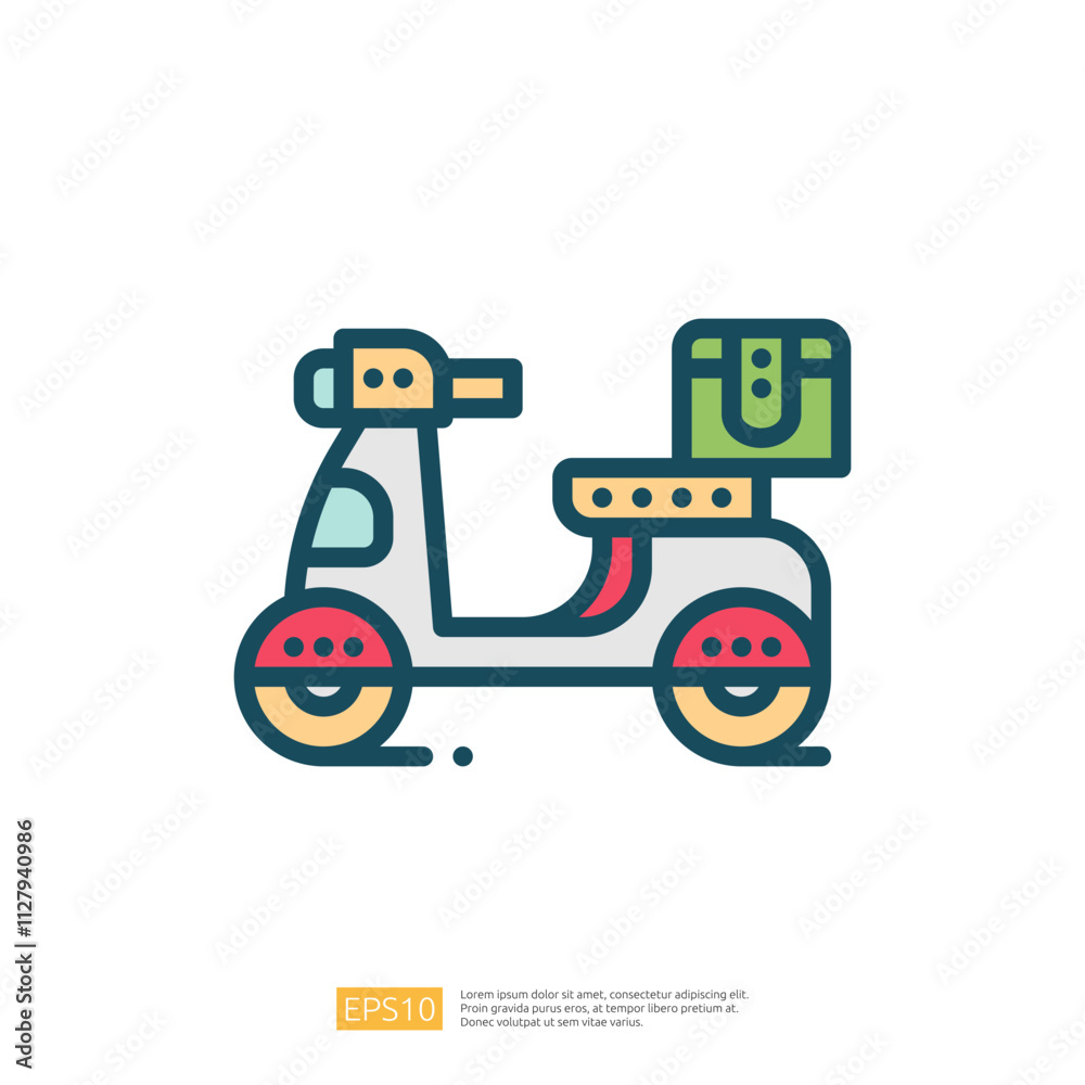 A colorful illustration of a scooter with a delivery box, representing transportation and delivery services. A colorful illustration of a scooter with a delivery box, representing transportation and delivery services.