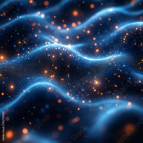 Abstract background of glowing blue mesh or interwoven lines on a dark background.generative ai