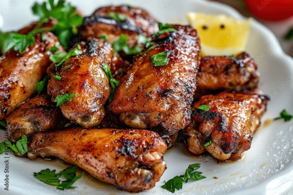 Grilled chicken wings with lemon and parsley. Grilled chicken wings with lemon and parsley.
