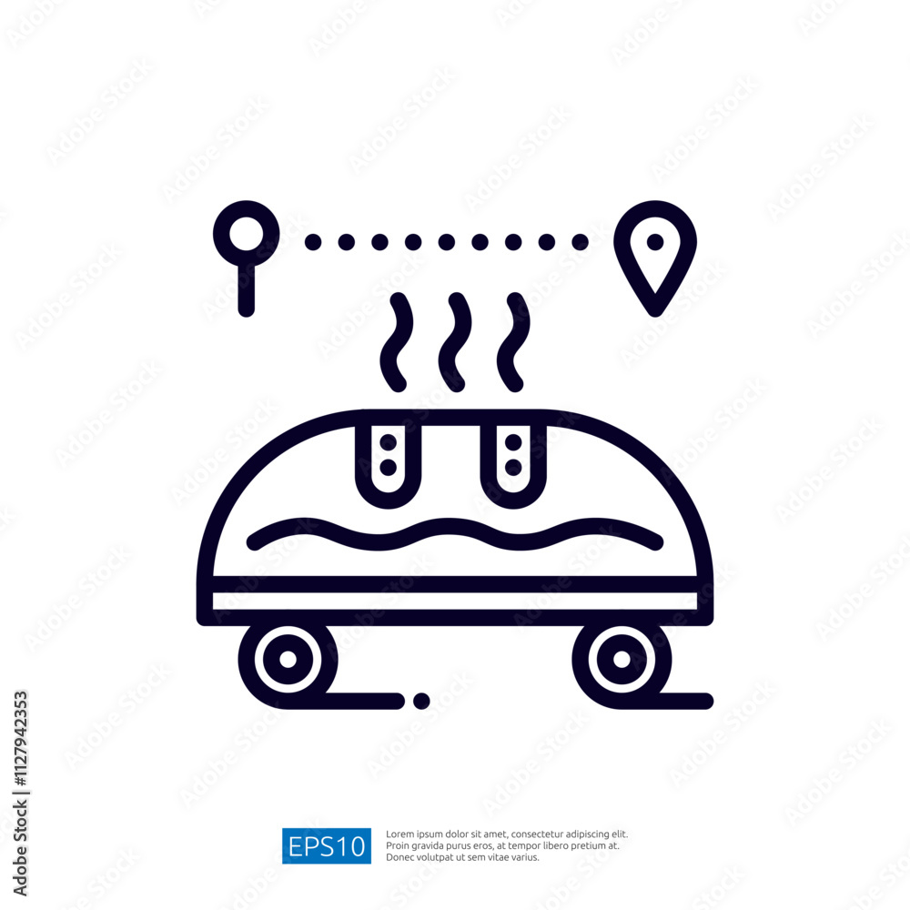 A minimalist illustration of a food delivery vehicle with steam rising, indicating hot food, along with location markers suggesting delivery tracking. A minimalist illustration of a food delivery vehicle with steam rising, indicating hot food, along with location markers suggesting delivery tracking.