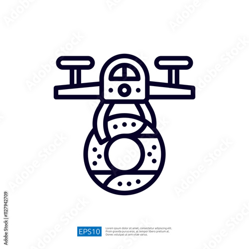 The image depicts a stylized drone combined with a life preserver, indicating a focus on safety and technology in aquatic environments.