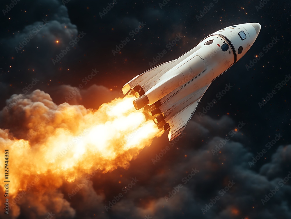 Spaceship Ascending Through Cosmic Clouds Of Fire Spaceship Ascending Through Cosmic Clouds Of Fire