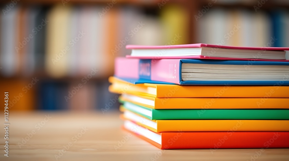 A colorful stack of books with vibrant covers, symbolizing education, knowledge, and literature in a playful, lively atmosphere A colorful stack of books with vibrant covers, symbolizing education, knowledge, and literature in a playful, lively atmosphere