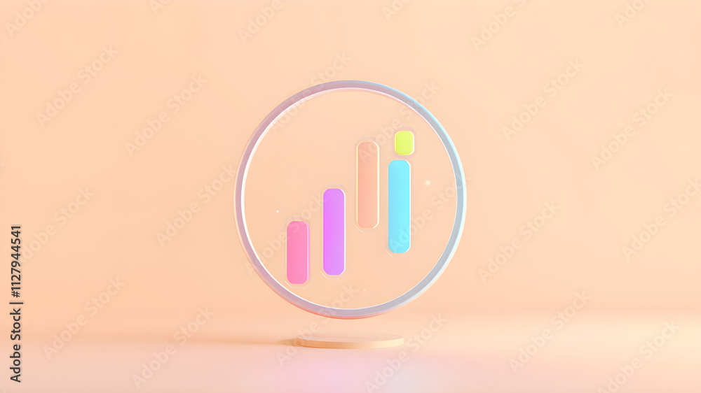 Abstract 3D render of a candlestick chart icon with vibrant pastel colors, set against a light peach background, surrounded by soft glowing particles, 8K quality Abstract 3D render of a candlestick chart icon with vibrant pastel colors, set against a light peach background, surrounded by soft glowing particles, 8K quality