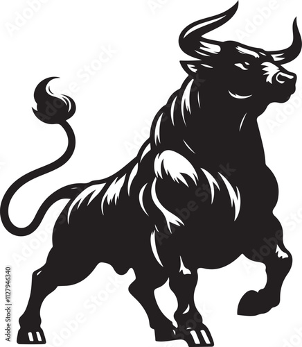 A strong muscular bull vector, A strong muscular bull silhouette vector illustration