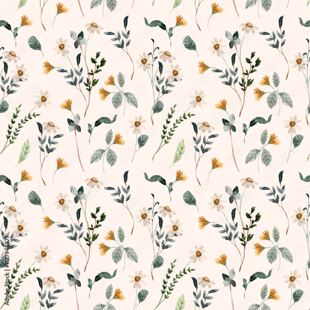Obraz premium mini white wildflower watercolor seamless pattern