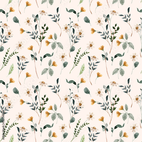 mini white wildflower watercolor seamless pattern