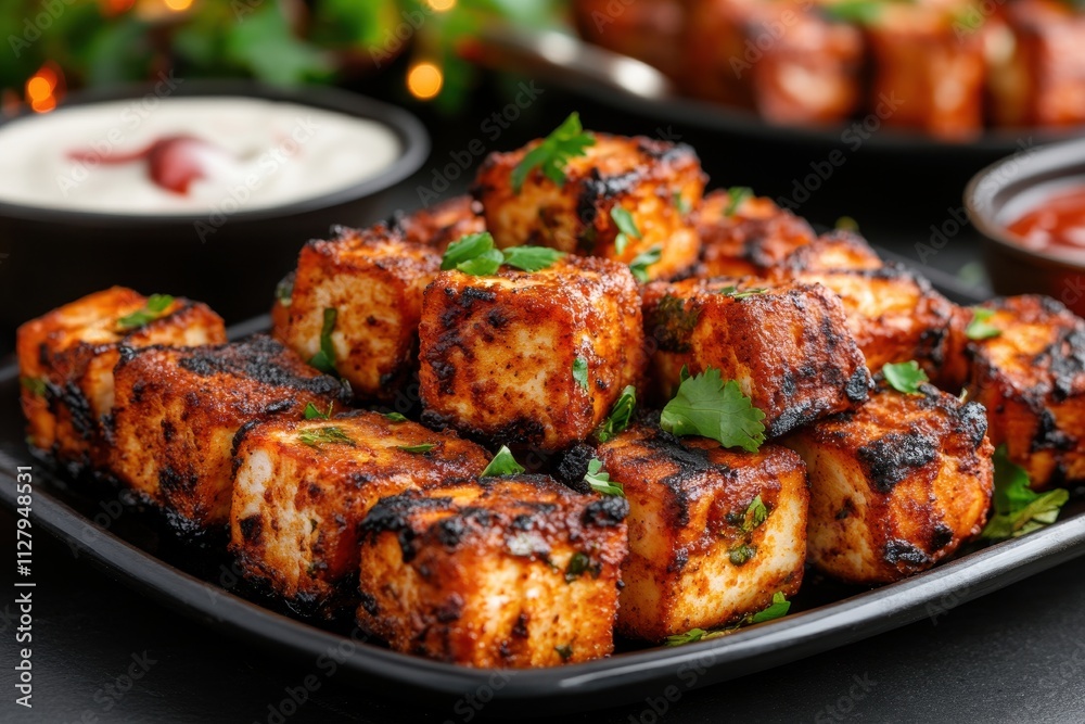 Delicious Grilled Paneer Tikka with Herbs and Spices Delicious Grilled Paneer Tikka with Herbs and Spices