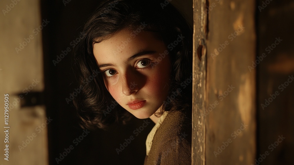 Girl with dark hair, pensive expression, near wood. Girl with dark hair, pensive expression, near wood.