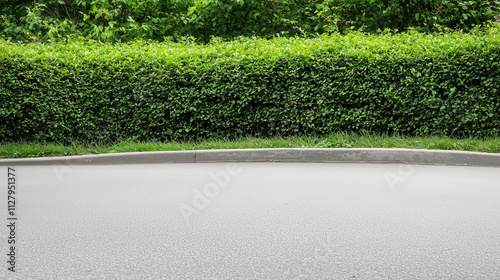 Green Hedge and Asphalt Roa...