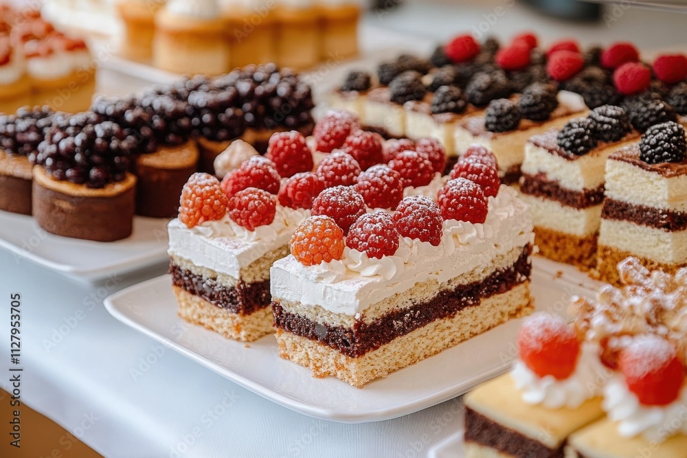 Sweet Dessert Table with Cakes and Pastries Display for Weddings and Celebrations Sweet Dessert Table with Cakes and Pastries Display for Weddings and Celebrations