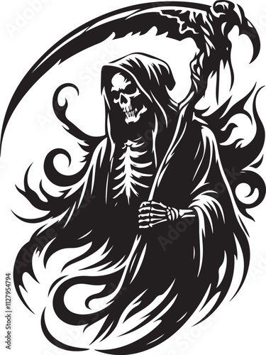 Grim Reaper silhouette vector illustration, Grim Reaper isolated vector art