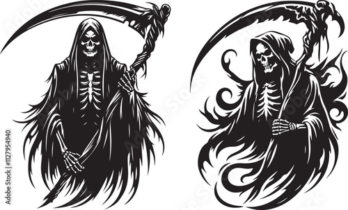 Grim Reaper silhouette vector illustration, Grim Reaper isolated vector art