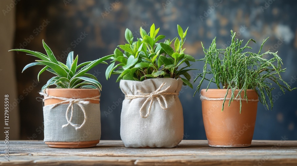 Fototapeta premium Sustainable Plant Gifts in Clay Pots for Christmas