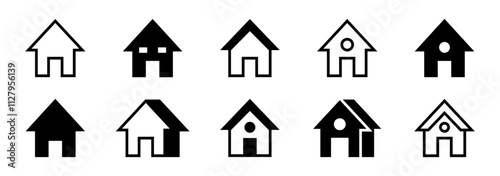 Set of icons of houses of different architectural styles. Home, housing, beginning
