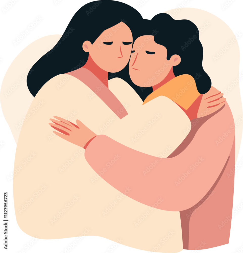 Two individuals embracing in a warm and affectionate moment cartoon isolated on transparent background. Vector illustration. Two individuals embracing in a warm and affectionate moment cartoon isolated on transparent background. Vector illustration.