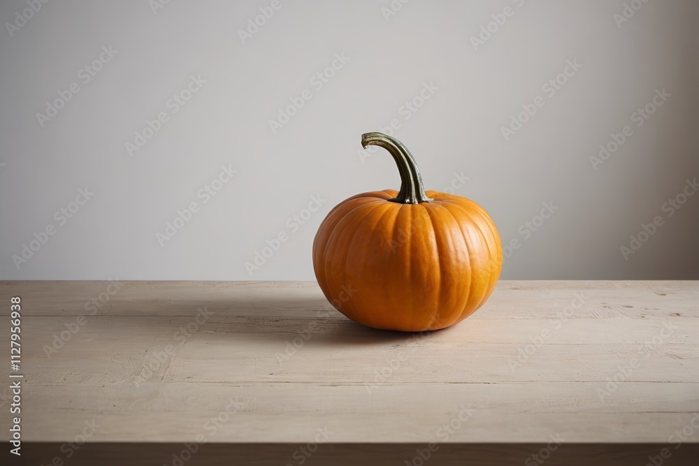 there is a small pumpkin sitting on a table with a gray background there is a small pumpkin sitting on a table with a gray background
