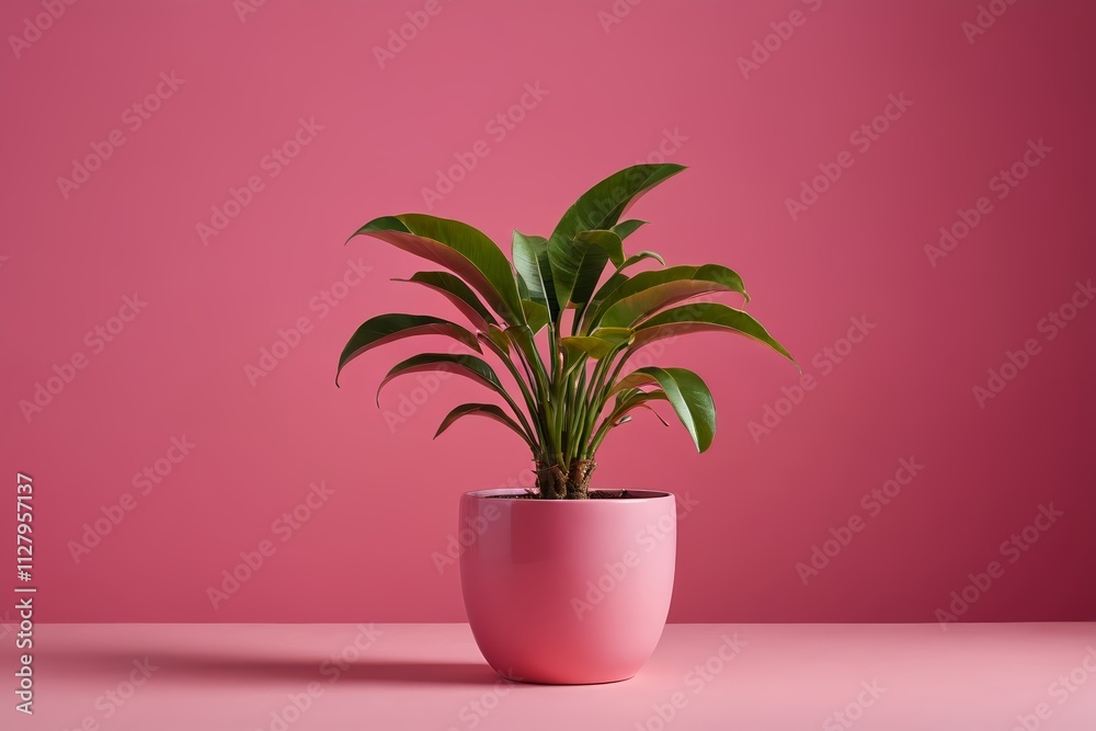 a close up of a plant in a pink pot on a table a close up of a plant in a pink pot on a table