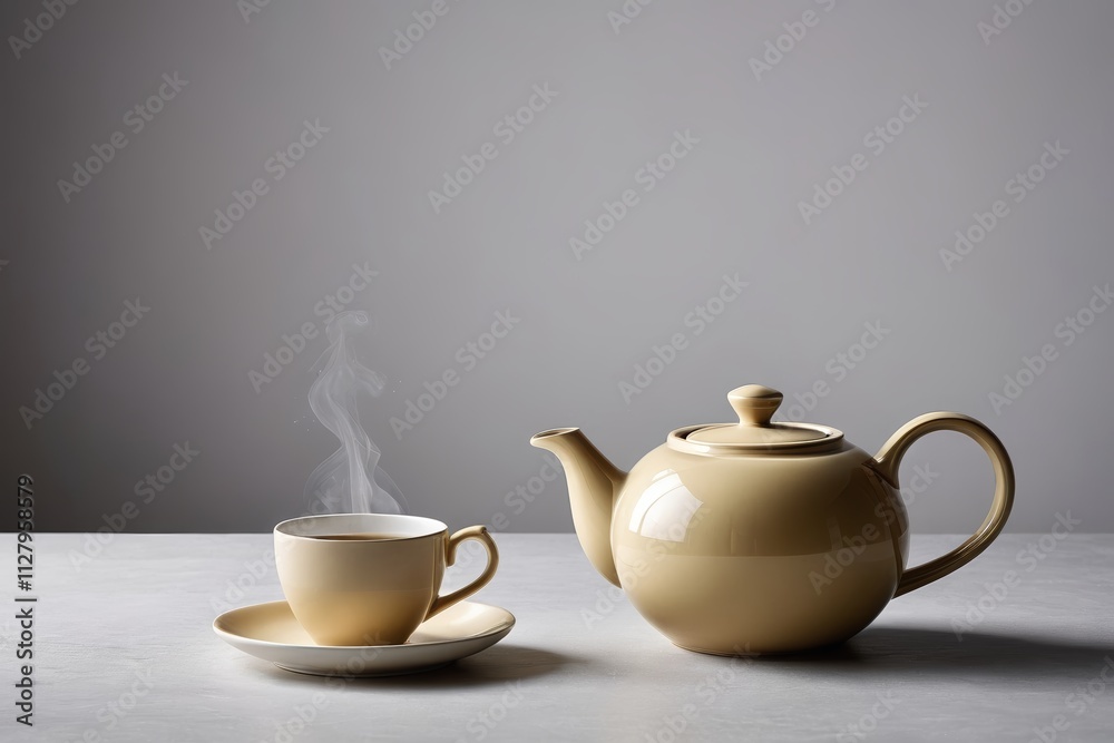 there is a tea pot and a cup on a table there is a tea pot and a cup on a table