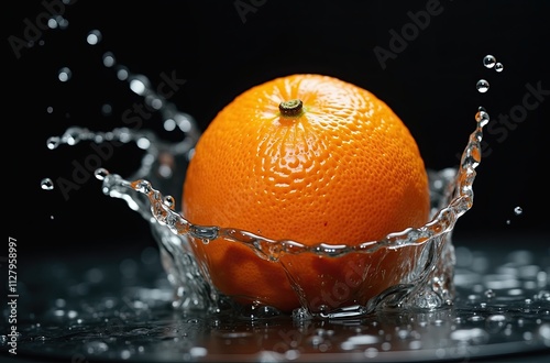 A vibrant orange splashing into water, creating a beautiful burst of citrusy energy