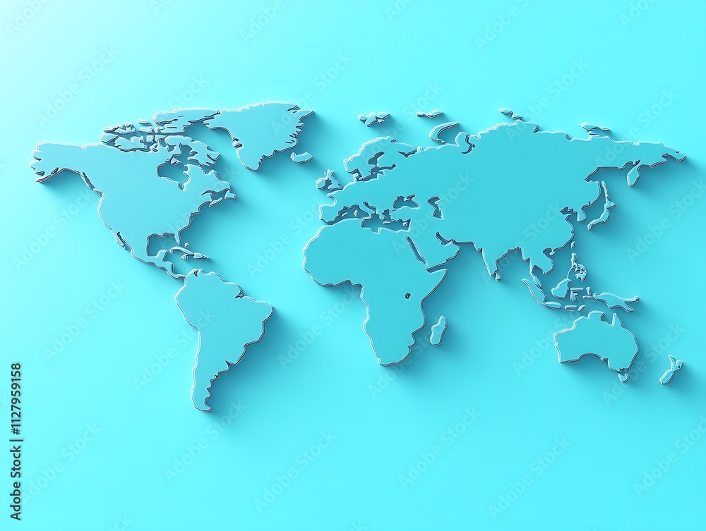 Obraz premium A three dimensional world map on a blue background