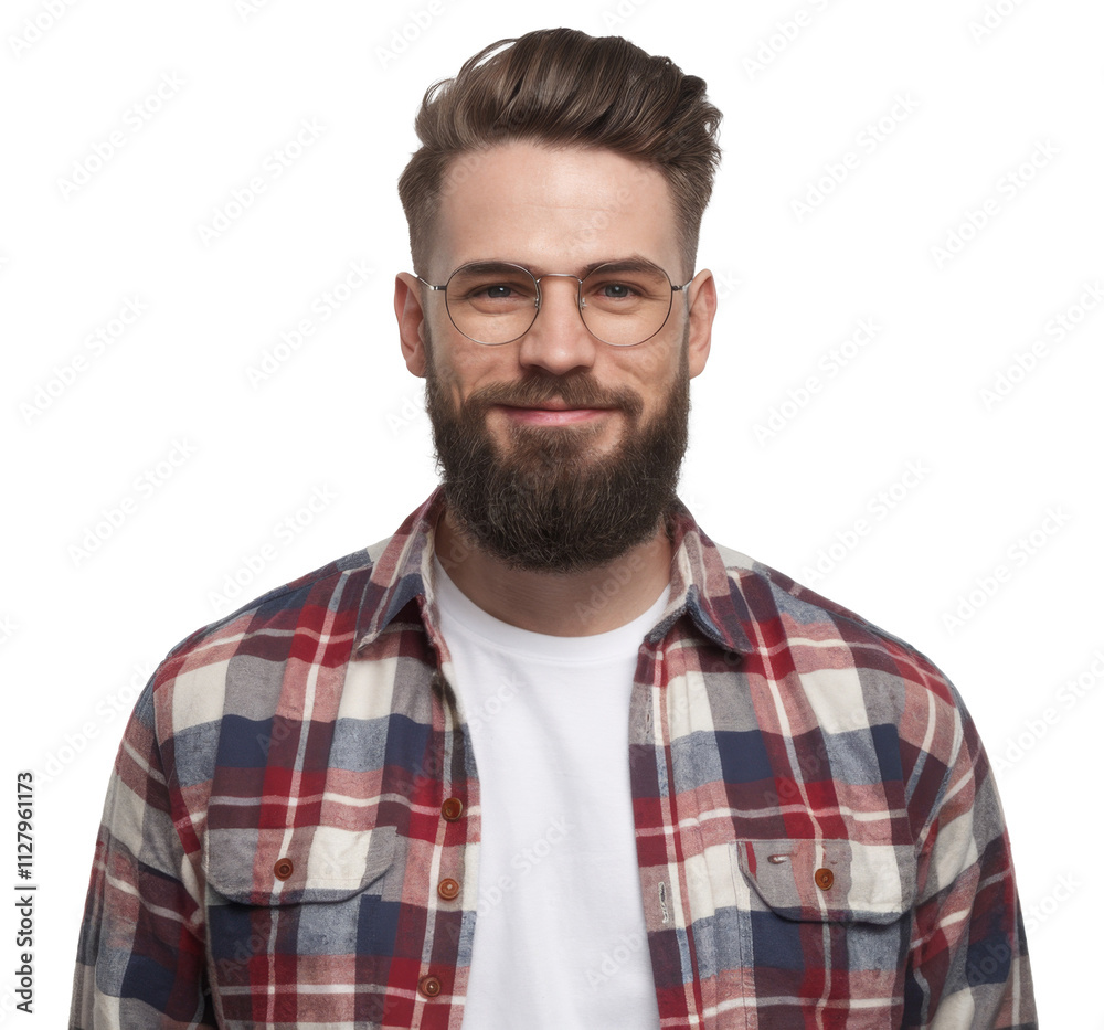 Glad ginger male with pleased expression, wears glasses and fashionable checkered shirt, rejoices successfully made project, poses alone against white background. People, emotions, lifestyle Glad ginger male with pleased expression, wears glasses and fashionable checkered shirt, rejoices successfully made project, poses alone against white background. People, emotions, lifestyle