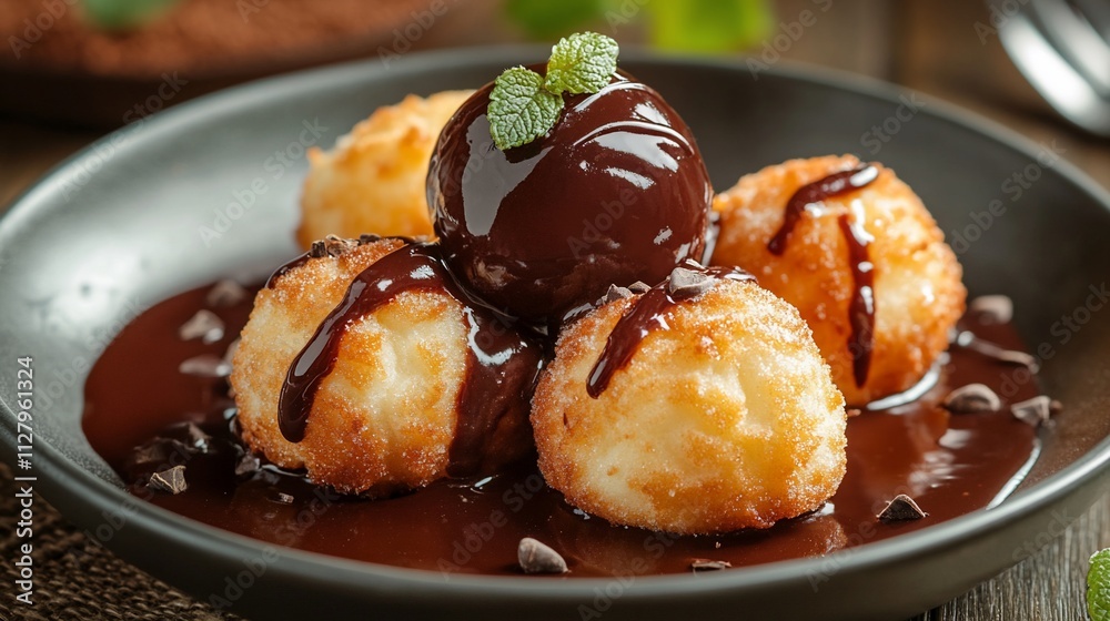 Delicious coconut dessert with chocolate sauce. Delicious coconut dessert with chocolate sauce.