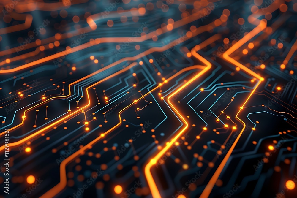Abstract Digital Circuitry Glowing Orange Network Paths Abstract Digital Circuitry Glowing Orange Network Paths