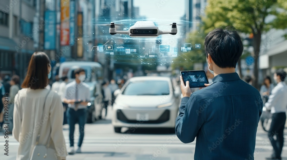 A visionary scene of a futuristic smart city street teeming with autonomous cars drones and people immersed in augmented reality all seamlessly connected by a vibrant digital network A visionary scene of a futuristic smart city street teeming with autonomous cars drones and people immersed in augmented reality all seamlessly connected by a vibrant digital network