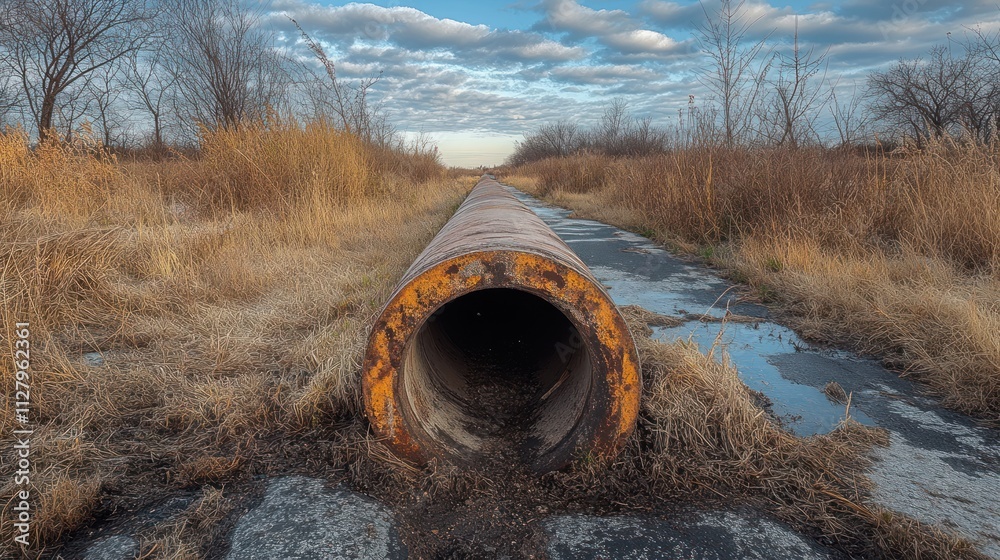 Concrete Pipe Installation in Roadside Trench for Utility Development and Infrastructure Planning