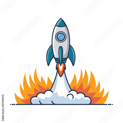 Creative Flat Rocket Launch Icon for Space Themes isolated white background