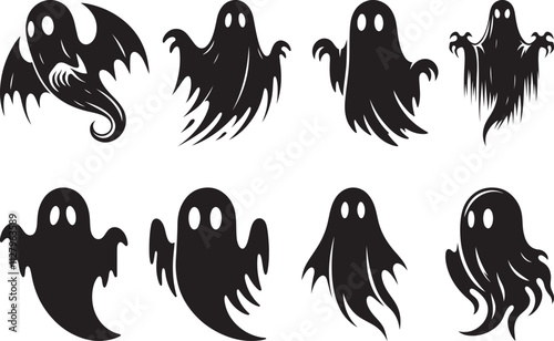 Halloween ghost set vector illustration, Halloween ghost silhouette vector illustration, Halloween ghost vector