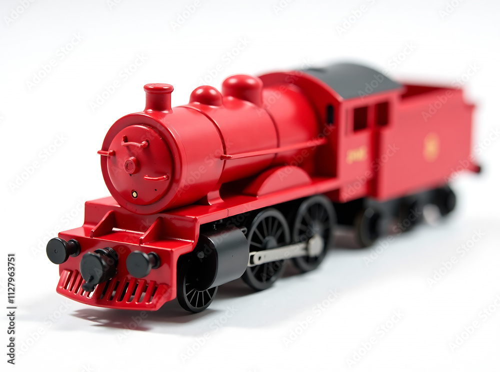 Red toy train on white background Red toy train on white background