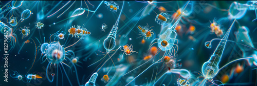 Intricacies and Diversity of Marine life: Close-Up view of a Swarm of Zoo plankton