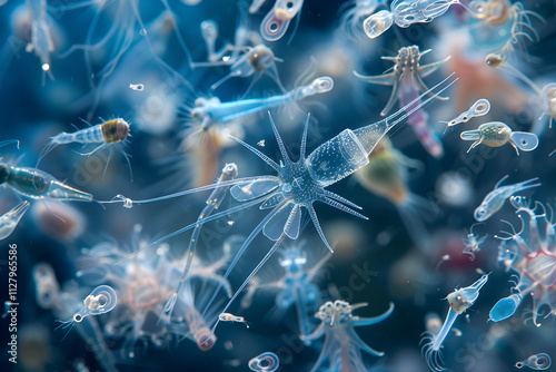 Intricacies and Diversity of Marine life: Close-Up view of a Swarm of Zoo plankton