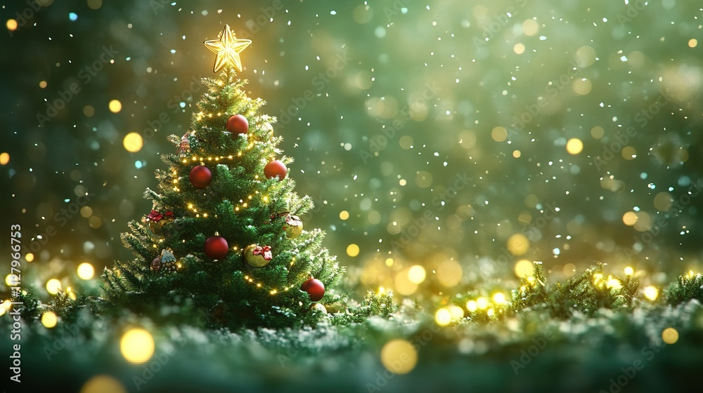 Christmas tree with funny decoration with green background Christmas tree with funny decoration with green background