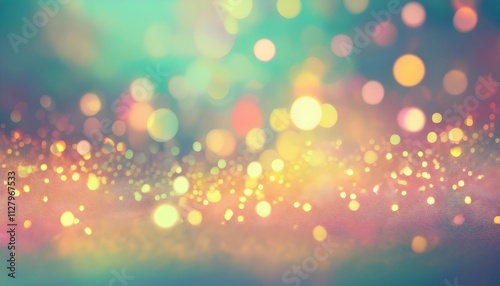 Bright abstract background of glitter vintage lights. Sparkling colorful glowing bokeh confetti