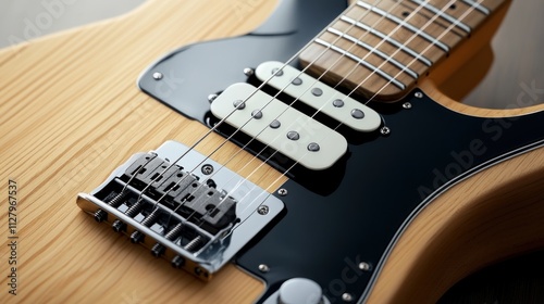 fender telecaster guitar with white f meticulous control plate and black space age style pick up, wood color finish body, 