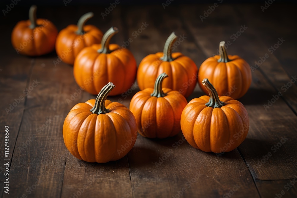 there are six small pumpkins sitting on a wooden table there are six small pumpkins sitting on a wooden table