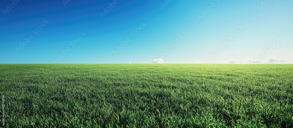 Fototapeta premium Vast green field under a clear blue sky.