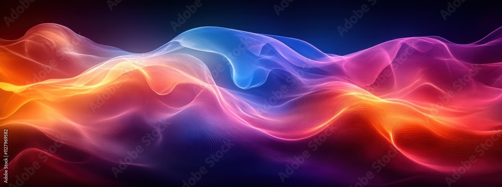 Abstract Colorful Gradient Background with Vibrant Wave Shape and Grainy Texture in Dark Blue Red and Black Abstract Colorful Gradient Background with Vibrant Wave Shape and Grainy Texture in Dark Blue Red and Black