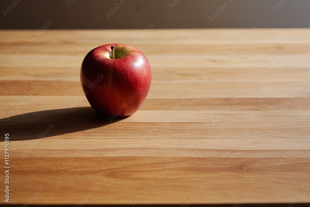there is a red apple sitting on a wooden table there is a red apple sitting on a wooden table