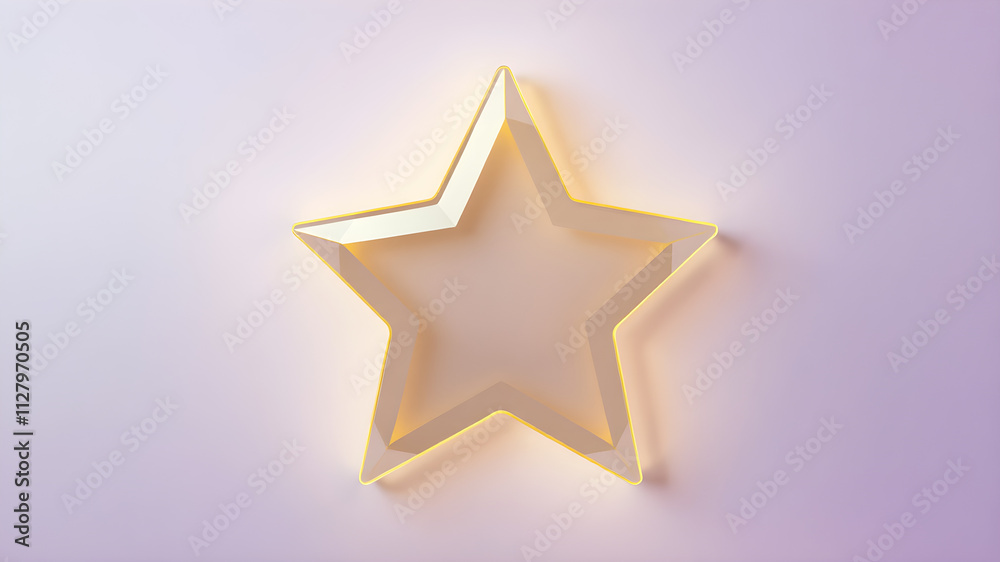 Modern translucent glass star icon with glowing pastel yellow edges, surrounded by subtle light particles on a gradient pastel purple background, rendered in 8K Modern translucent glass star icon with glowing pastel yellow edges, surrounded by subtle light particles on a gradient pastel purple background, rendered in 8K