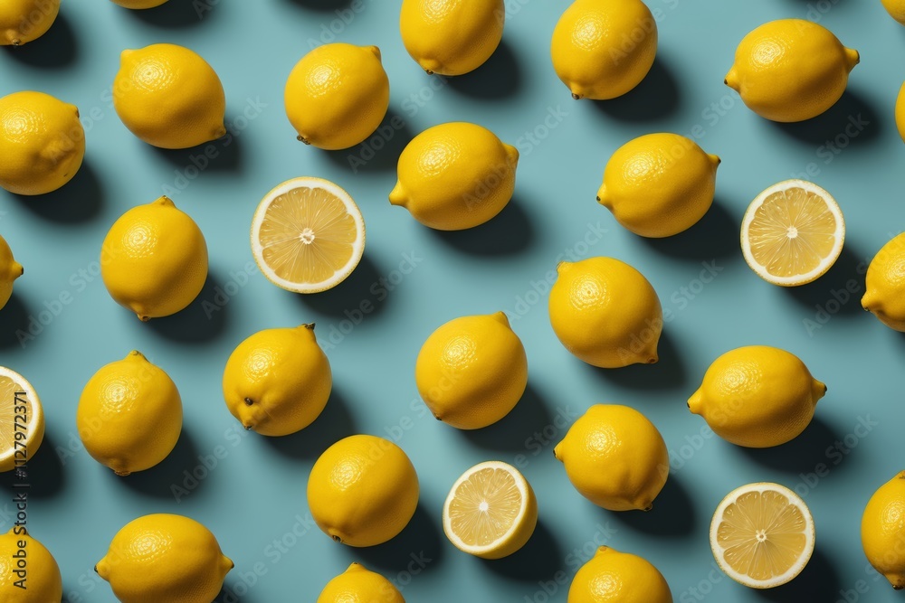 a close up of a bunch of lemons on a blue surface a close up of a bunch of lemons on a blue surface