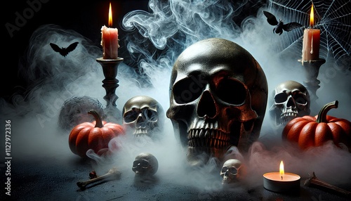 Step into the unknown—real mist and skulls in a spine-chilling scene